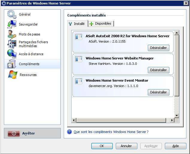 Windows Home Server - Compléments
