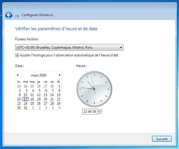 Windows 7 - Parametres d'heure et de date