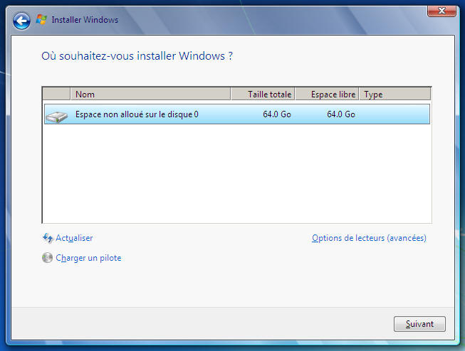 Windows 7 - Où installer Windows